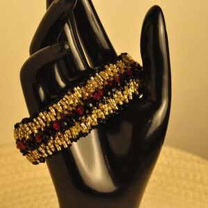 NWT Handmade Gold and Black Beaded Cuff Bracelet